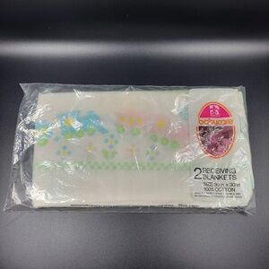 VTG Riegel Babycare 30" x 30" Receiving Blankets 100% Cotton USA Blue Pink Train